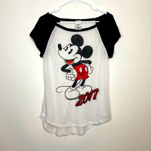 4/25$ DISNEY Mickey Mouse Metallic Graphic Tee ColorBlock Short Sleeve Tee Shirt